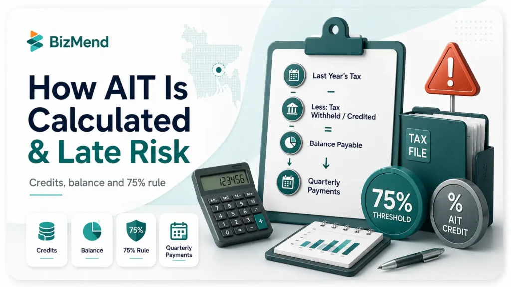 How AIT is calculated in Bangladesh with tax credits balance payable and late payment risk