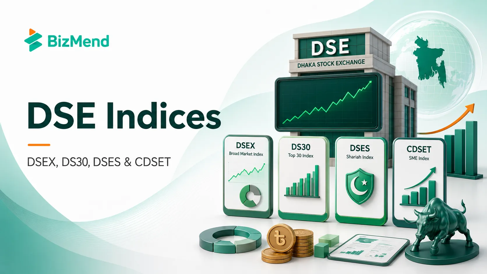 DSE indices in Bangladesh showing DSEX, DS30, DSES and CDSET