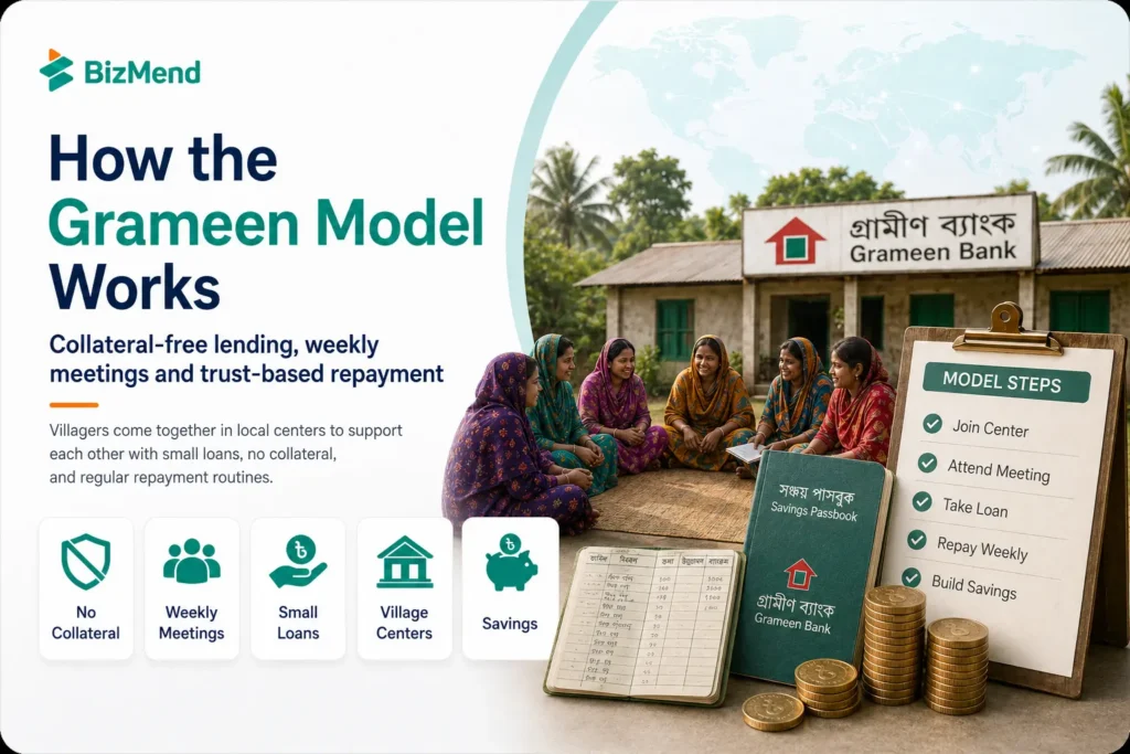 How the Grameen Bank model works with collateral free loans weekly meetings and savings