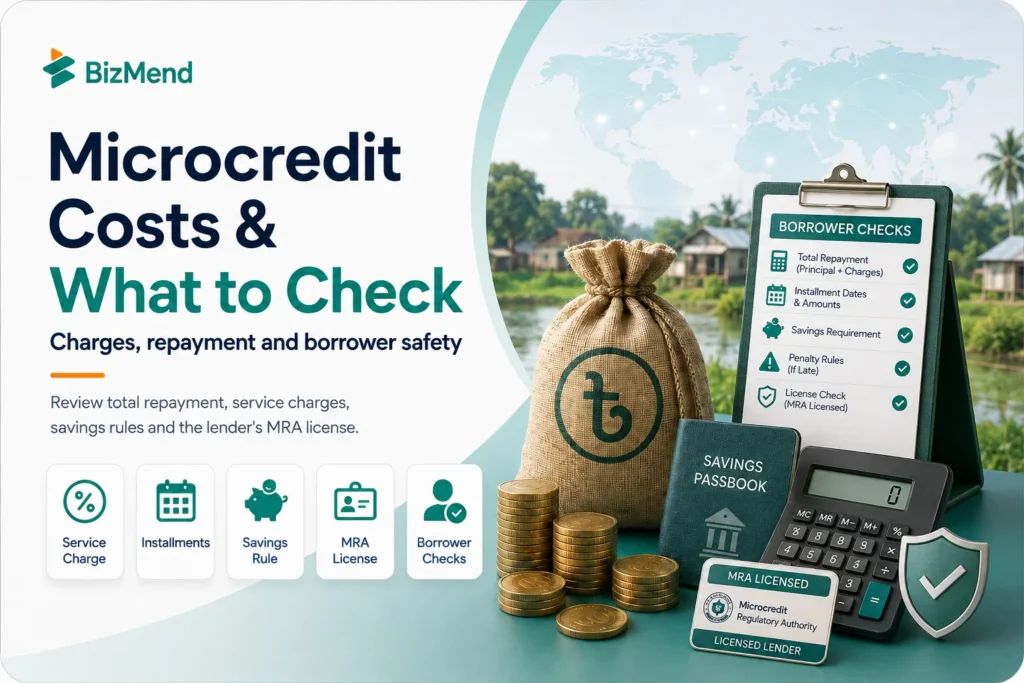 Microcredit costs in Bangladesh with service charges repayment schedule and MRA license checks