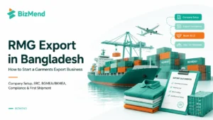 RMG export process in Bangladesh with cargo ship, containers, plane, garments and export documents