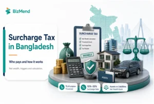 Surcharge tax in Bangladesh explained with net wealth threshold, assets, liabilities, and tax calculation elements.