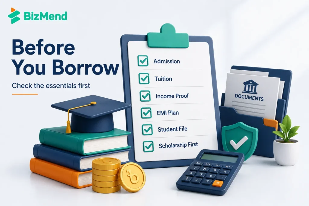 Checklist before taking an education loan in Bangladesh including admission tuition income proof EMI plan and student file