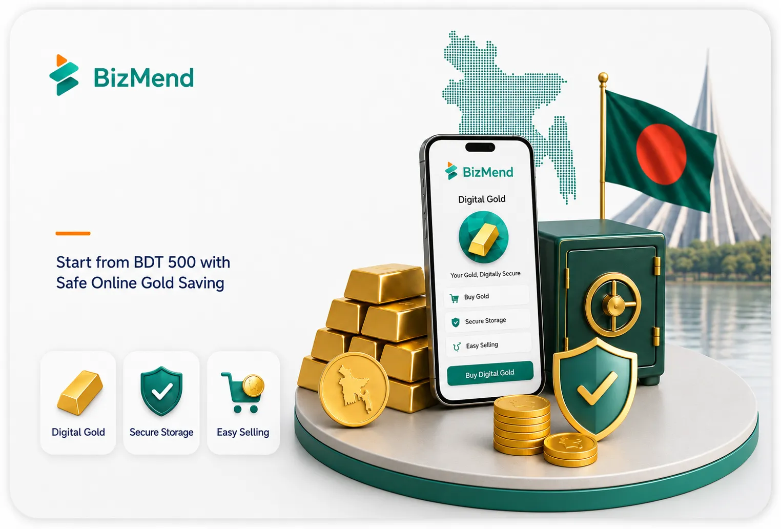 Digital gold investment in Bangladesh with safe online gold saving, secure storage, and easy selling options