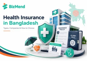 Health insurance in Bangladesh guide with policy, hospital, claim file and medical protection shield