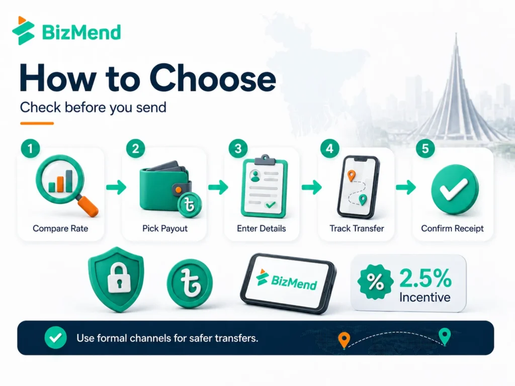 How to choose a money transfer method for Bangladesh by comparing rate payout details tracking and receipt confirmation