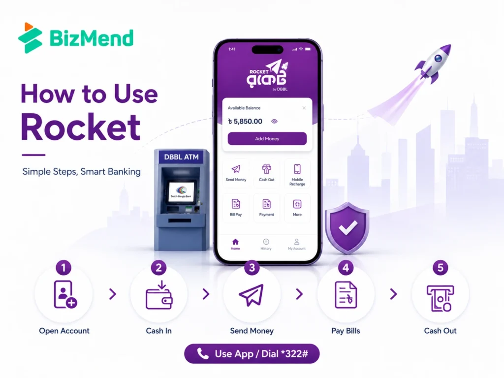 How to use Rocket Mobile Banking through app USSD cash in send money bill pay and cash out
