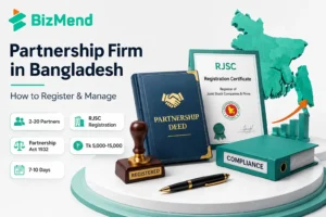 Partnership firm in Bangladesh registration guide showing RJSC registration, partnership deed, cost, and management overview