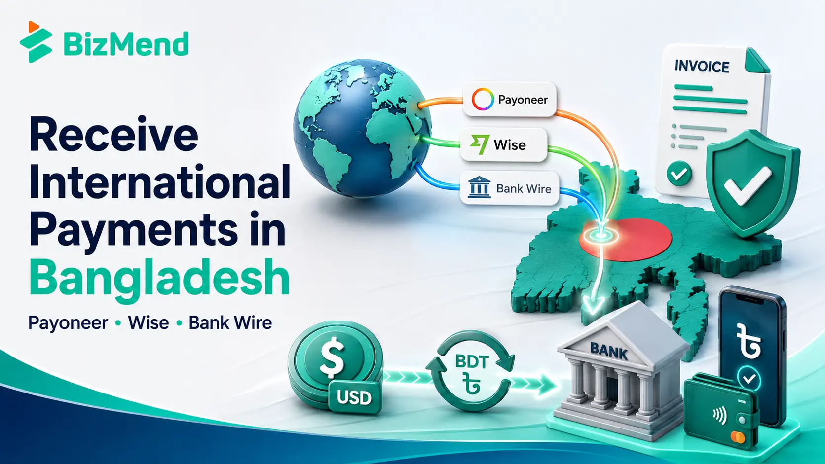 Receive international payments in Bangladesh through Payoneer Wise and bank wire