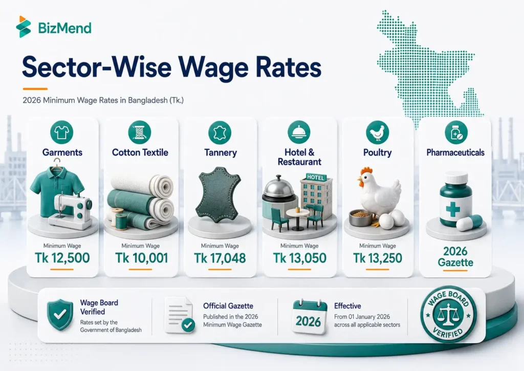 Sector-wise minimum wage rates in Bangladesh 2026 for garments, tannery, poultry, textile and other industries