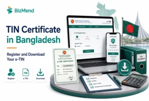 TIN certificate in Bangladesh guide showing e-TIN registration portal, certificate download, NBR verification, and tax documents.