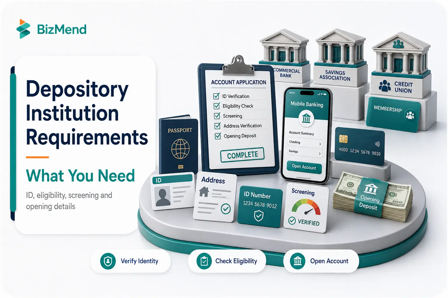 Depository institution requirements for opening a bank, savings association, or credit union account