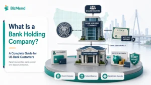 what is a Bank holding company structure showing parent company, chartered bank, Federal Reserve supervision, and FDIC-insured deposits