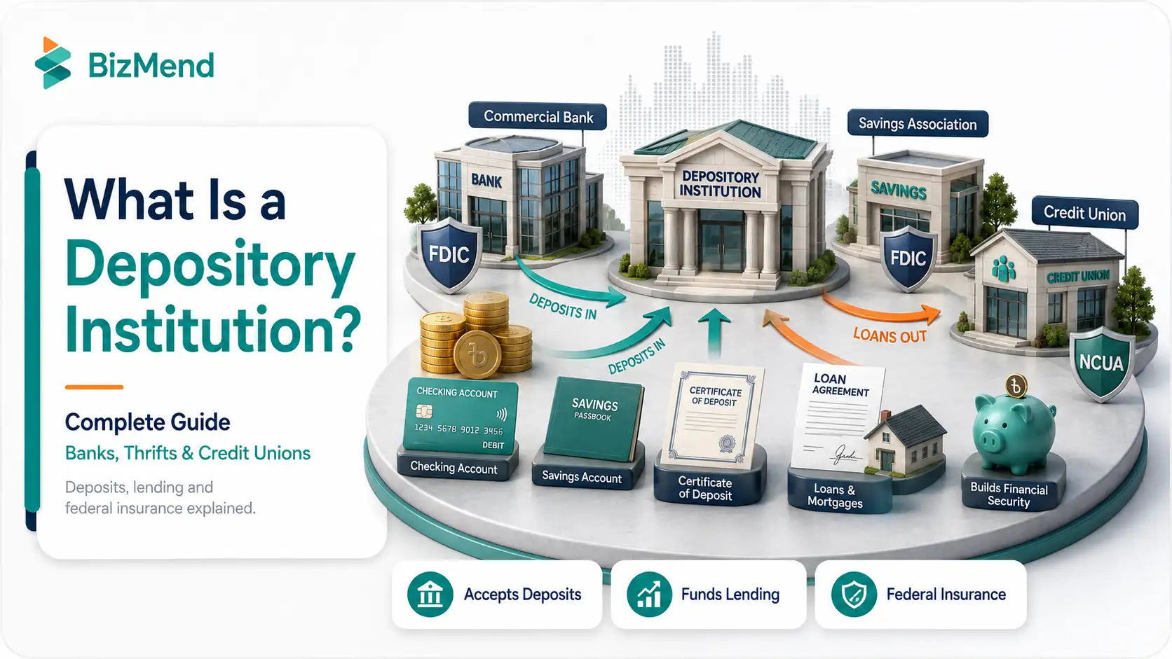 What is a depository institution including commercial banks, savings associations, and credit unions
